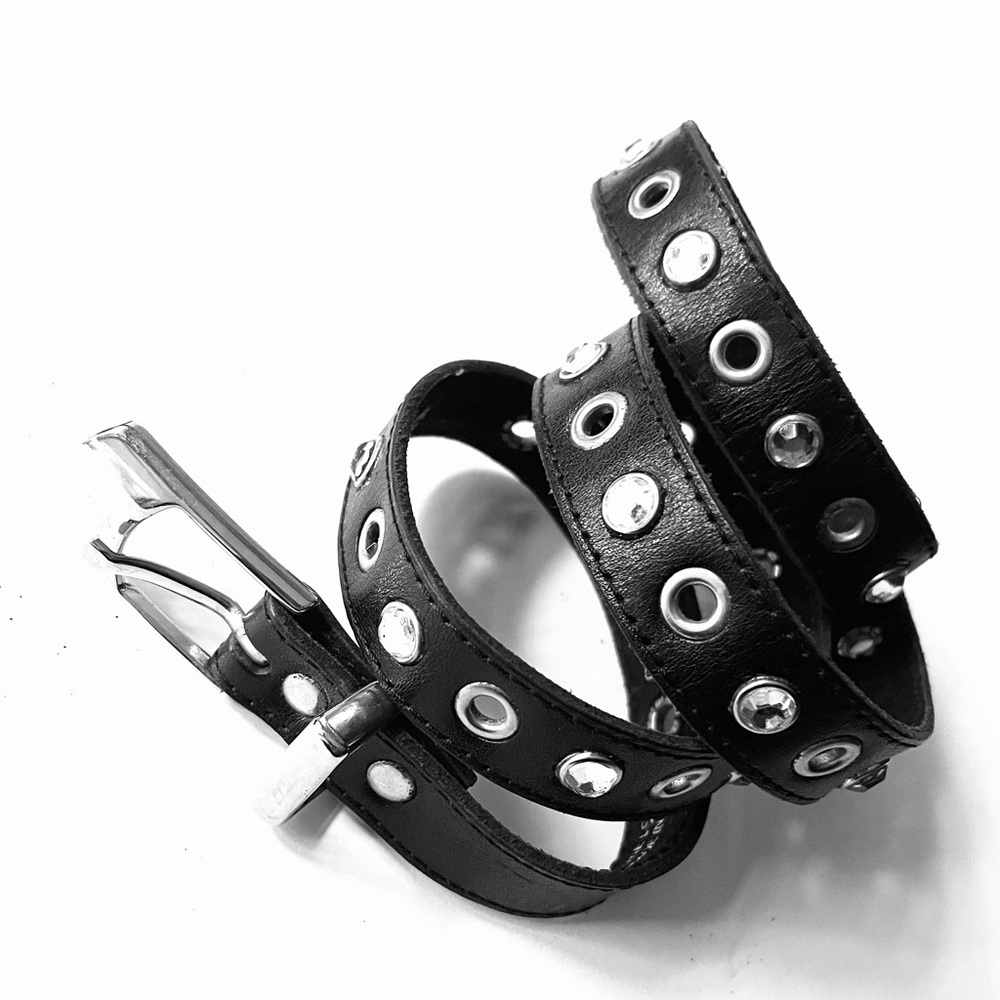 Cache Black Leather Rhinestone Grommet Women's Belt